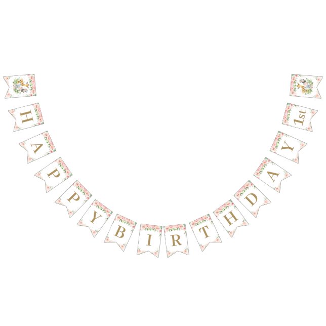 Bandeirinha Bicicleta Selva Boca-rosa Aniversário Floral Rosa (Todos)