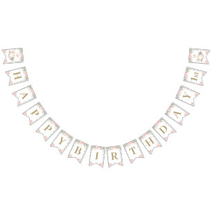 Bandeirinha Bicicleta Woodland Animais Blush Floral Cor-de-Ros