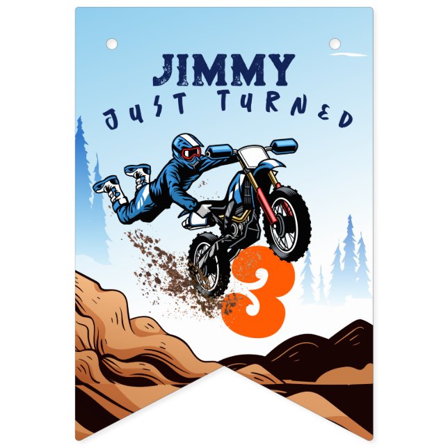 Bandeirinha Biker Kid Dirt Stunt Bike Aniversário (Primeira Bandeira)