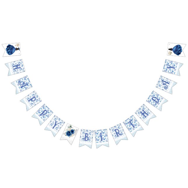 Bandeirinha Blue Floral Princess Girl Festa de aniversário (Todos)