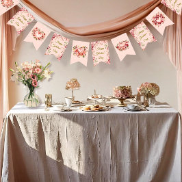 Bandeirinha Blush Rococo Garden Galentine Party Floral Flags