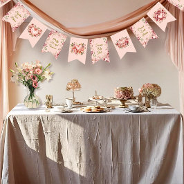 Bandeirinha Blush Rococo Garden Galentine Party Floral Flags
