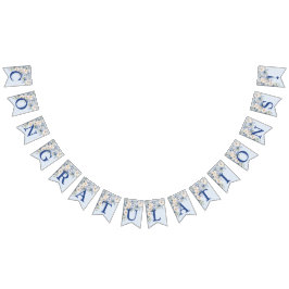 Bandeirinha Boas-vindas do Partido Dusty Blue Watercolor Flore