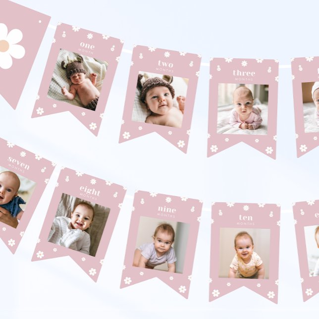 Bandeirinha Boho Daisy First Birthday Photo Banner (Criador carregado)
