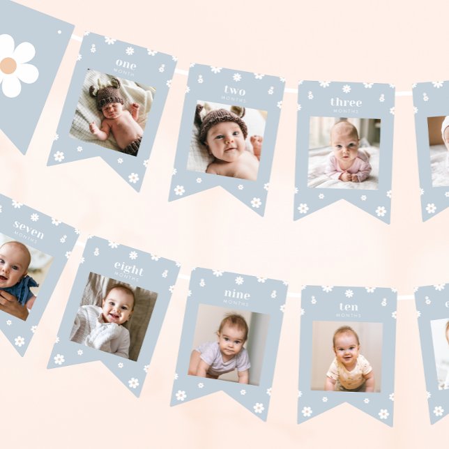 Bandeirinha Boho Daisy First Birthday Photo Banner (Criador carregado)