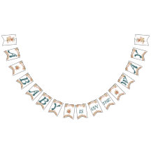 Boho Floral Blue Letters on White Chá de fraldas