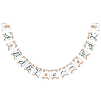 Bandeirinha Boho Floral Blue Letters on White Chá de fraldas