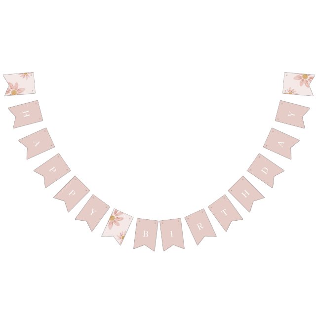 Bandeirinha Boho Pink Daisy Happy Birthday Floral (Todos)
