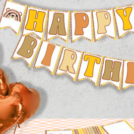 Bandeirinha Boho Rainbow Woodland Bear Retro Feliz Aniversário
