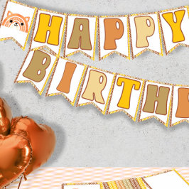 Bandeirinha Boho Rainbow Woodland Fox Retro Happy Birday