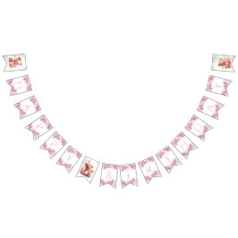 Bandeirinha Boho Teddy Bear Girl Pink Bear Floral Birthday 