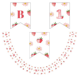 Bandeirinha Boi Primeiro Aniversário Pastel Vermelho Rosa Flor