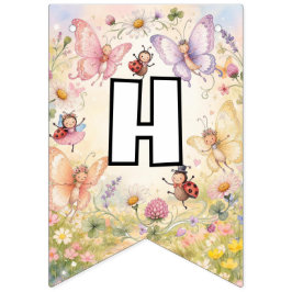 Bandeirinha Borboleta & Joaninha Jardim Floral Feliz Aniversár