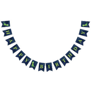 Bandeirinha Boy Watercolor Dinosaur Happy Birday Banner