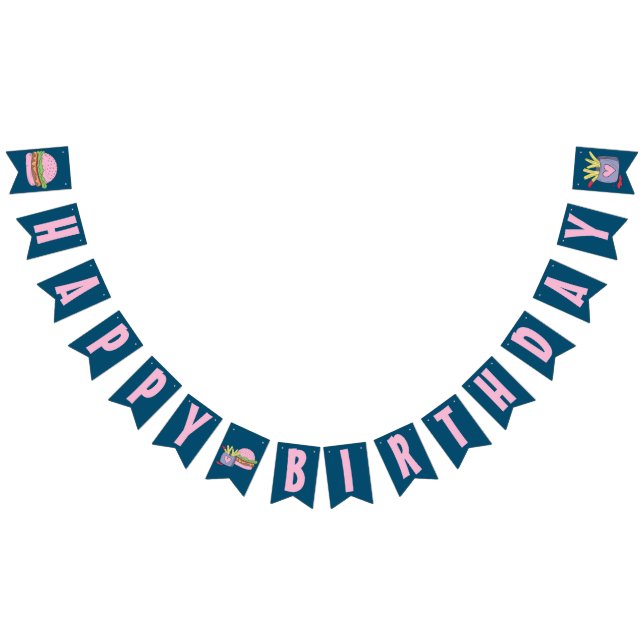 Bandeirinha Branca, Burger Rosa e Fries Feliz Aniversário (Todos)