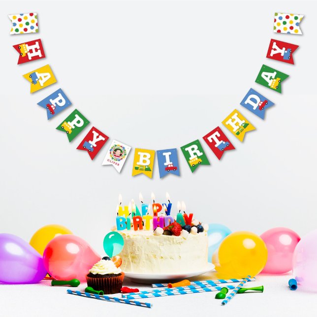 Bandeirinha Brinquedos Meninos Transportam Foto e Banner de An (Boy's Toys Transport Kid's Birthday Party Collection @ fat*fa*tin)