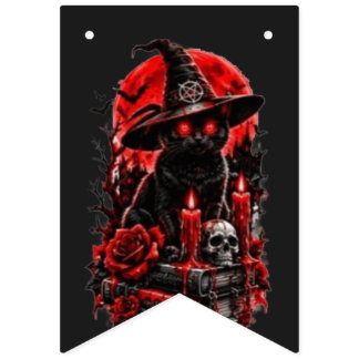 Bandeirinha Bruxa Gótica Gato Preto Halloween Caveira Vela Des