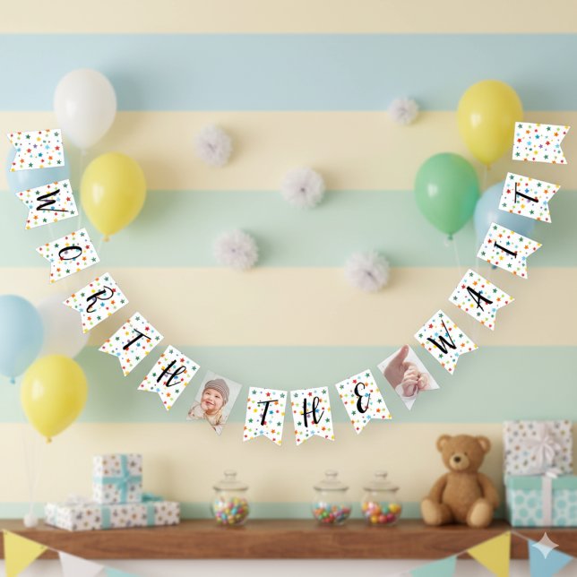 Bandeirinha Bunting Fotográfico do Chá de fraldas de Adoção (Adoption baby shower banner)