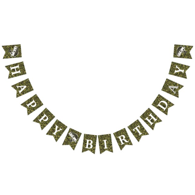 Bandeirinha Camuflagem de Pesca do Big Bass Feliz Aniversário  (Todos)