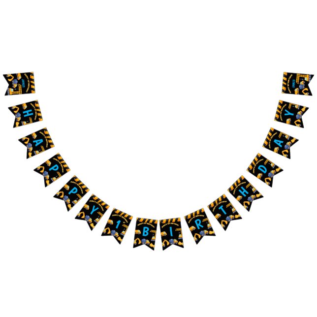 Bandeirinha Carros de construção, cartazes de festa de anivers (Todos)