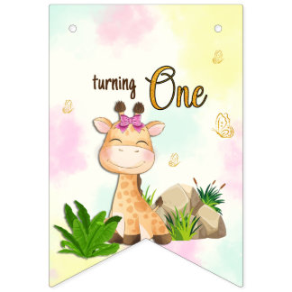Bandeirinha Cartaz de bunda de aniversário Safari Giraffe