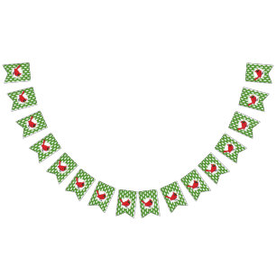 Bandeirinha Cartoon Red Cardinal sobre Pinheiros Brancos Verde