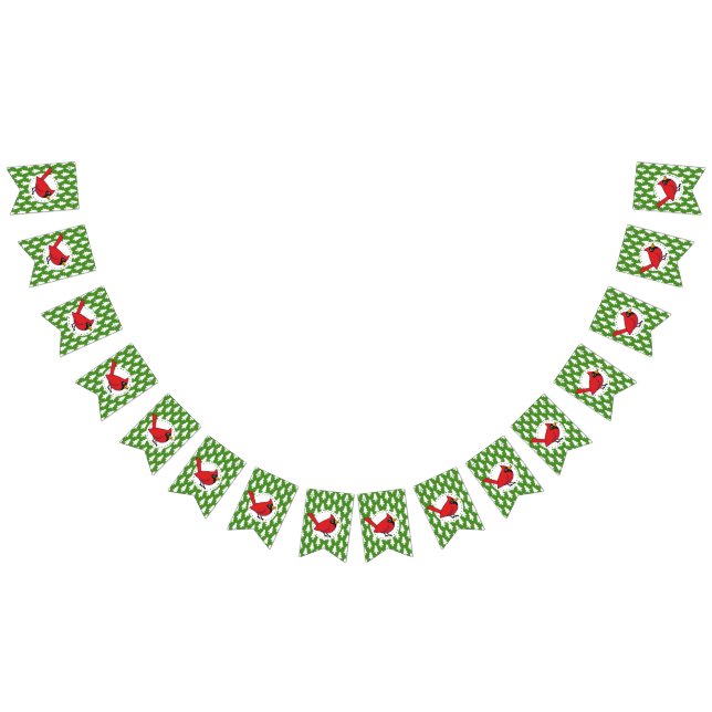 Bandeirinha Cartoon Red Cardinal sobre Pinheiros Brancos Verde (Todos)