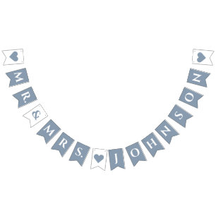 Bandeirinha Casamento Azul Poeirento Sr. & Sra. 7 Letras Nome