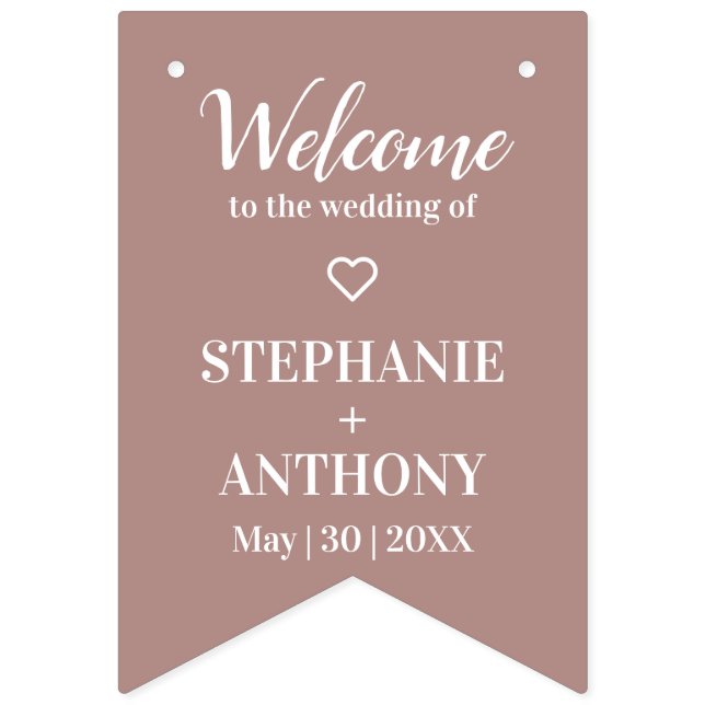 Bandeirinha Casamento branco e Rosa de poeira minimalista (Primeira Bandeira)