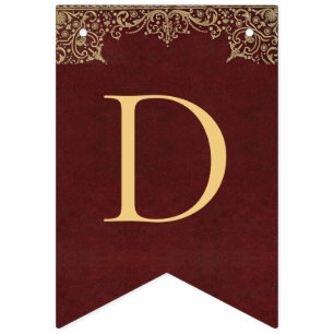 Bandeirinha Casamento Burgundy Dourado Nomes Vintage Elegante 
