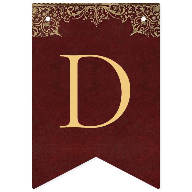 Bandeirinha Casamento Burgundy Dourado Nomes Vintage Elegante  (Primeira Bandeira)