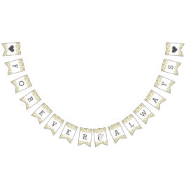 Bandeirinha Casamento de Confetti Branco e Dourado para sempre