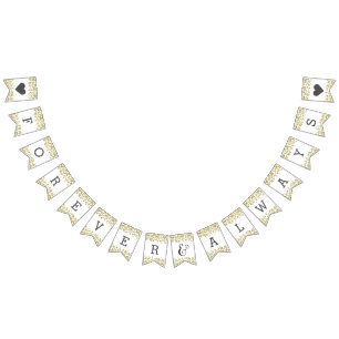 Bandeirinha Casamento de Confetti Branco e Dourado para sempre