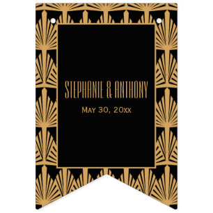 Bandeirinha Casamento de Padrão de Arte Dourada e Negra