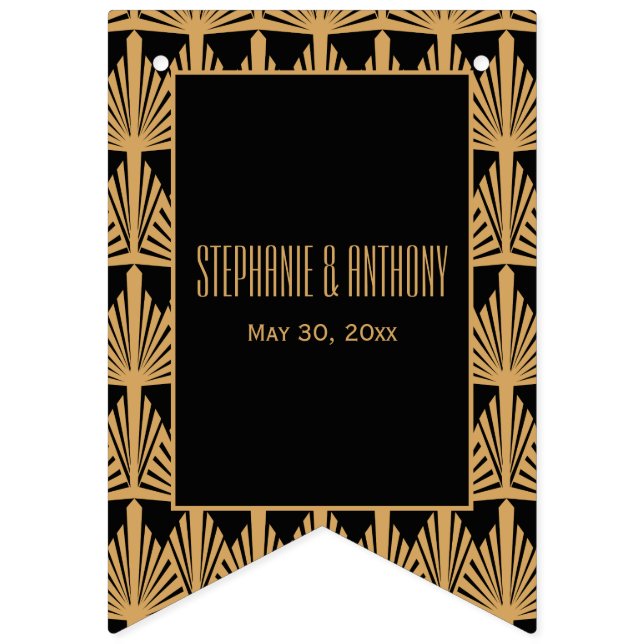 Bandeirinha Casamento de Padrão de Arte Dourada e Negra (Primeira Bandeira)