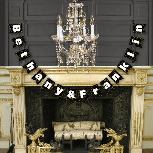 Bandeirinha Casamento Dourado Aleatório de Patten Negro e Bran