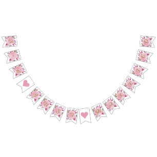 Bandeirinha Casamento Dourado Russo Floral Elegante Blush Rosa