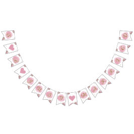 Bandeirinha Casamento Elegante Floral Elegante, Dourado, Rosa