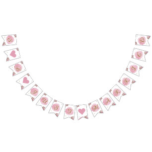 Bandeirinha Casamento Elegante Floral Elegante, Dourado, Rosa