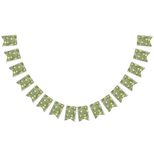 Bandeirinha Casamento Floral Amarelo e Khaki Ecru Rosa