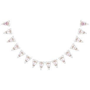 Bandeirinha Casamento Floral de Rosa Água Doce para Sempre