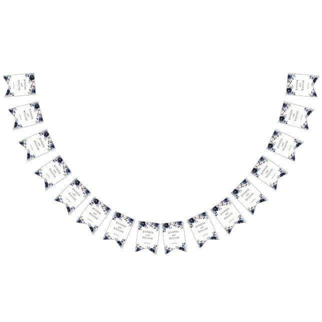 Bandeirinha Casamento Floral Elegante Cor-de-marinho Azul e Ro (Todos)