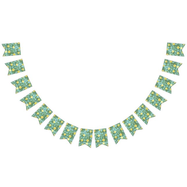 Bandeirinha Casamento Floral Primavera de Amarelo e Aqua Vinta (Todos)