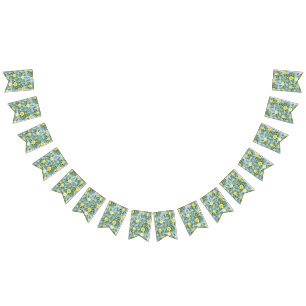 Bandeirinha Casamento Floral Rosa Azul Claro Amarelo e Pálido