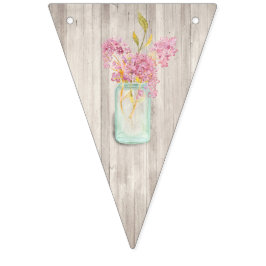 Bandeirinha Casamento Floral Rustic Woodgrain Mason Jar Pink