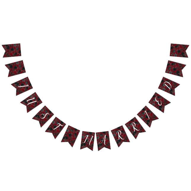 Bandeirinha Casamento Gótico Floral Preto Vermelho Escuro (Todos)