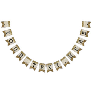 Bandeirinha Casamento Impresso com Glitter Dourado Elegante