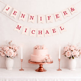 Bandeirinha Casamento Rosa e Vermelho Nomes dos Noivos Simples