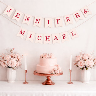 Bandeirinha Casamento Rosa e Vermelho Nomes dos Noivos Simples