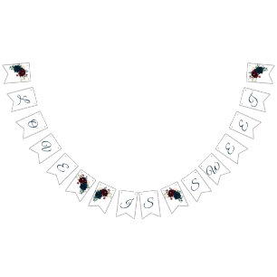 Bandeirinha Casamento Russo De Madeira Com Flores De Burgundy